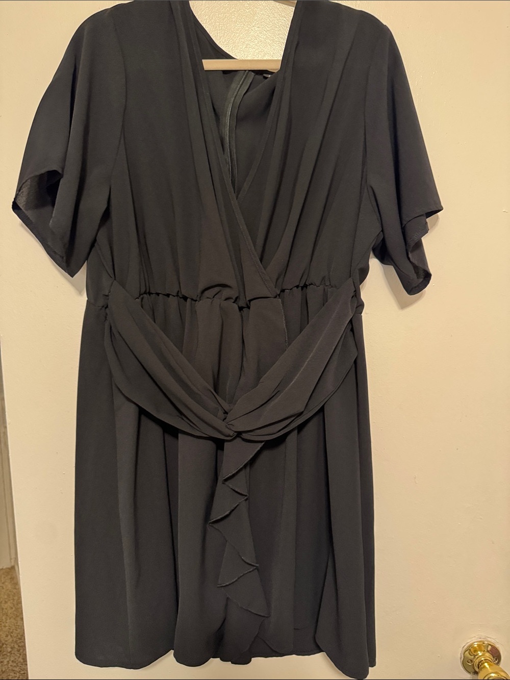 SHEIN Black Wrap Midi Dress with Draped Front